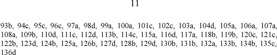 d, b, c, 5a, 6d, 7a, 8b, 9b, 0c, c, b, d,