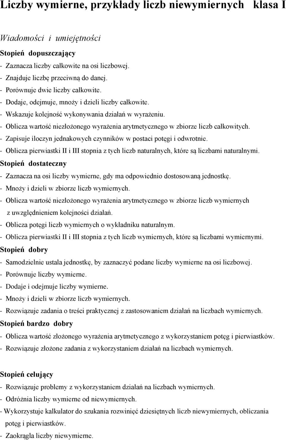 - Zapisuje iloczyn jednakowych czynników w postaci potęgi i odwrotnie. - Oblicza pierwiastki II i III stopnia z tych liczb naturalnych, które są liczbami naturalnymi.