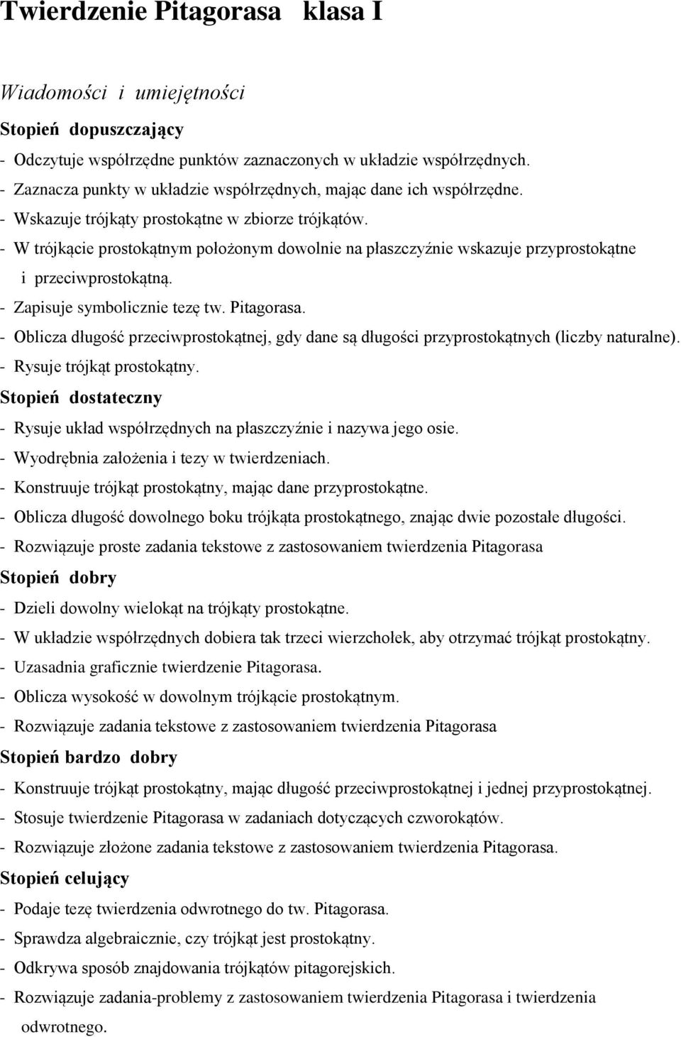 Pitagorasa. - Oblicza długość przeciwprostokątnej, gdy dane są długości przyprostokątnych (liczby naturalne). - Rysuje trójkąt prostokątny.