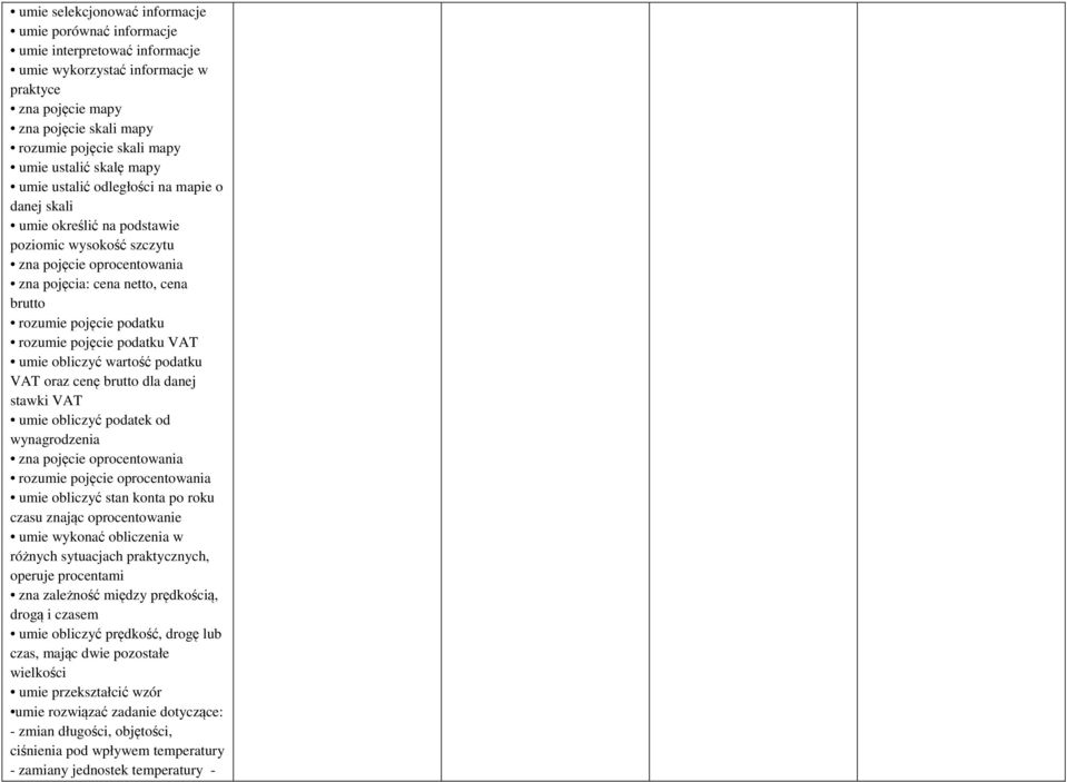 VAT umie obliczyć wartość podatku VAT oraz cenę brutto dla danej stawki VAT umie obliczyć podatek od wynagrodzenia zna pojęcie oprocentowania rozumie pojęcie oprocentowania umie obliczyć stan konta