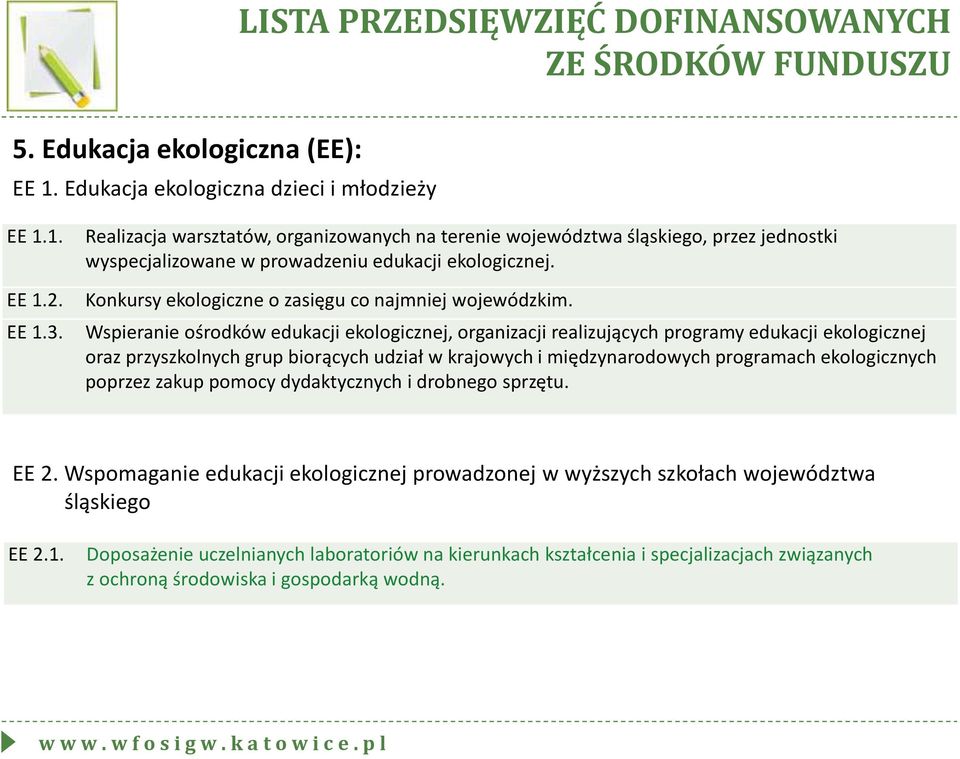 Wspieranie ośrodków edukacji ekologicznej, organizacji realizujących programy edukacji ekologicznej oraz przyszkolnych grup biorących udział w krajowych i międzynarodowych programach ekologicznych