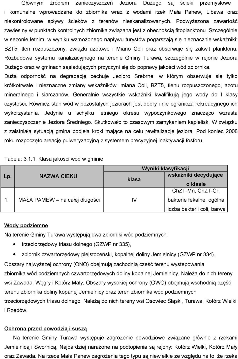 Szczególnie w sezonie letnim, w wyniku wzmożonego napływu turystów pogarszają się nieznacznie wskaźniki: BZT5, tlen rozpuszczony, związki azotowe i Miano Coli oraz obserwuje się zakwit planktonu.