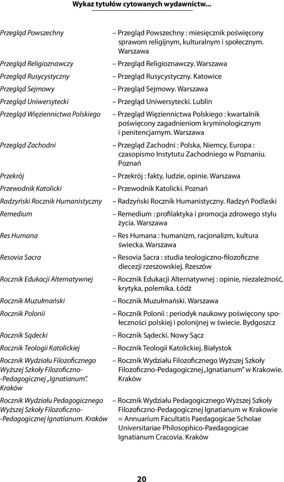 religijnym, kulturalnym i społecznym. Warszawa Przegląd Religioznawczy. Warszawa Przegląd Rusycystyczny. Katowice Przegląd Sejmowy. Warszawa Przegląd Uniwersytecki.