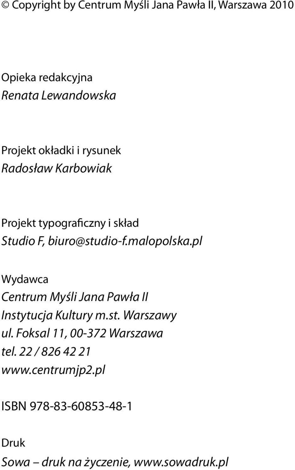pl Wydawca Centrum Myśli Jana Pawła II Instytucja Kultury m.st. Warszawy ul.