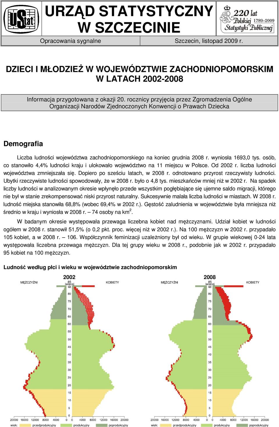 wyniosła 1693,0 tys. osób, co stanowiło 4,4% ludności kraju i ulokowało województwo na 11 miejscu w Polsce. Od 2002 r. liczba ludności województwa zmniejszała się. Dopiero po sześciu latach, w 2008 r.