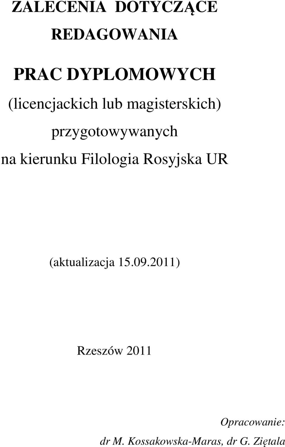 kierunku Filologia Rosyjska UR (aktualizacja 15.09.