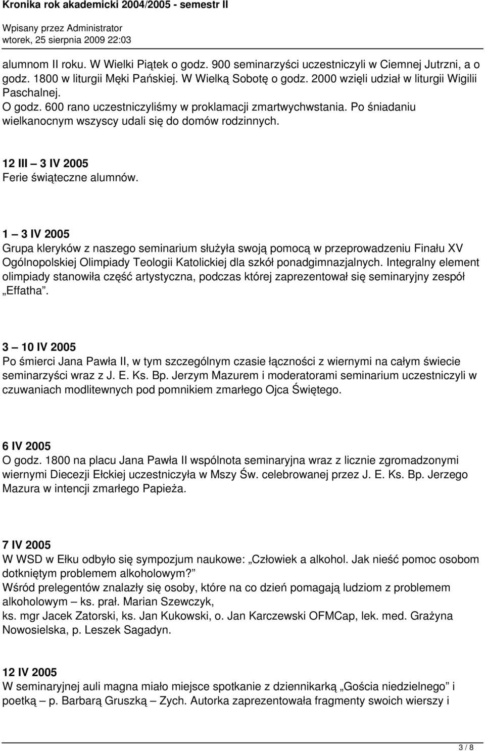 12 III 3 IV 2005 Ferie świąteczne alumnów.
