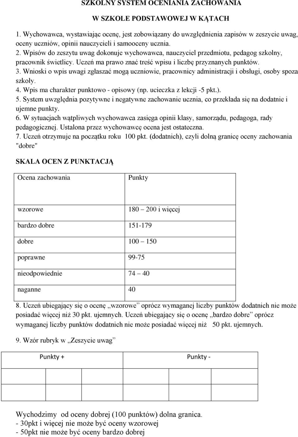 Wpisów do zeszytu uwag dokonuje wychowawca, nauczyciel przedmiotu, pedagog szkolny, pracownik świetlicy. Uczeń ma prawo znać treść wpisu i liczbę przyznanych punktów. 3.