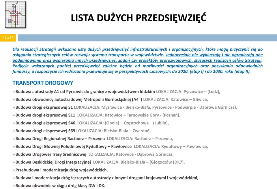 Jednocześnie nie wykluczają i nie ograniczają one podejmowania oraz wspierania innych przedsięwzięć, zadań czy projektów prorozwojowych, służących realizacji celów Strategii.