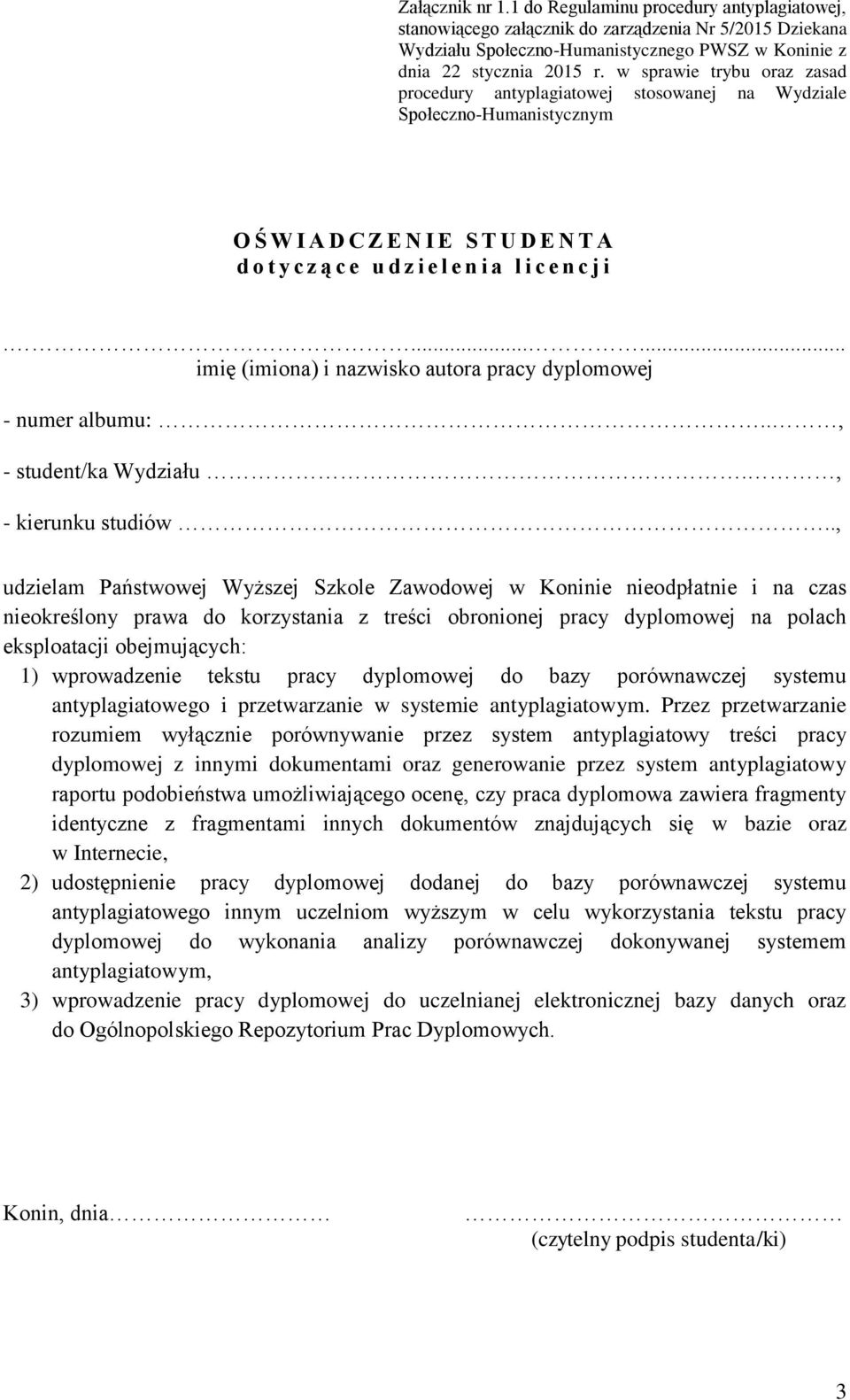 ...... imię (imiona) i nazwisko autora pracy dyplomowej - numer albumu:.., - student/ka Wydziału., - kierunku studiów.