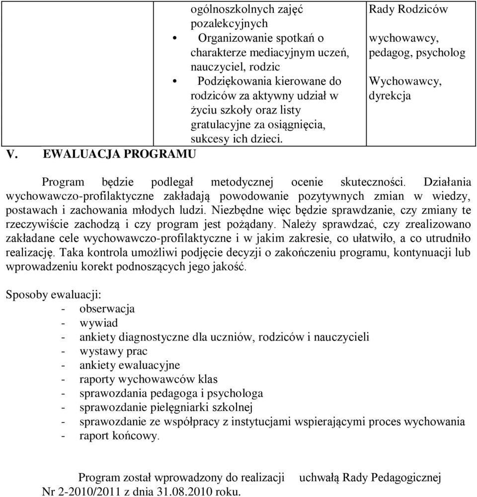 Działania wychowawczo-profilaktyczne zakładają powodowanie pozytywnych zmian w wiedzy, postawach i zachowania młodych ludzi.