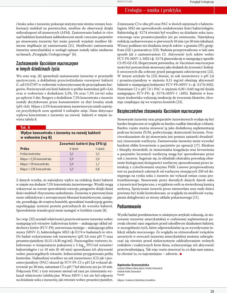 Możliwości zastosowania żurawiny amerykańskiej w urologii opisane zostały także niedawno na łamach Przeglądu Urologicznego [6].