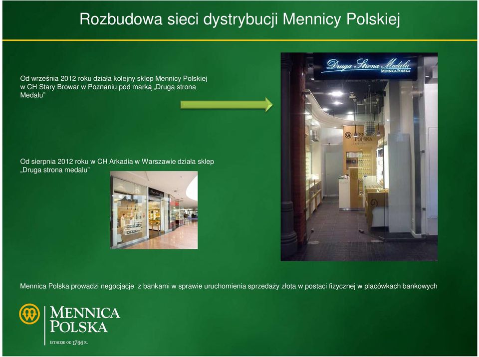 roku w CH Arkadia w Warszawie działa sklep Druga strona medalu Mennica Polska prowadzi