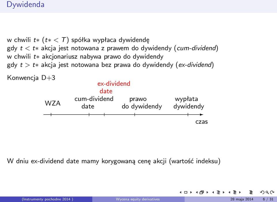 (ex-dividend) Konwencja D+3 WZA ex-dividend date cum-dividend date prawo do dywidendy wypłata dywidendy czas W dniu