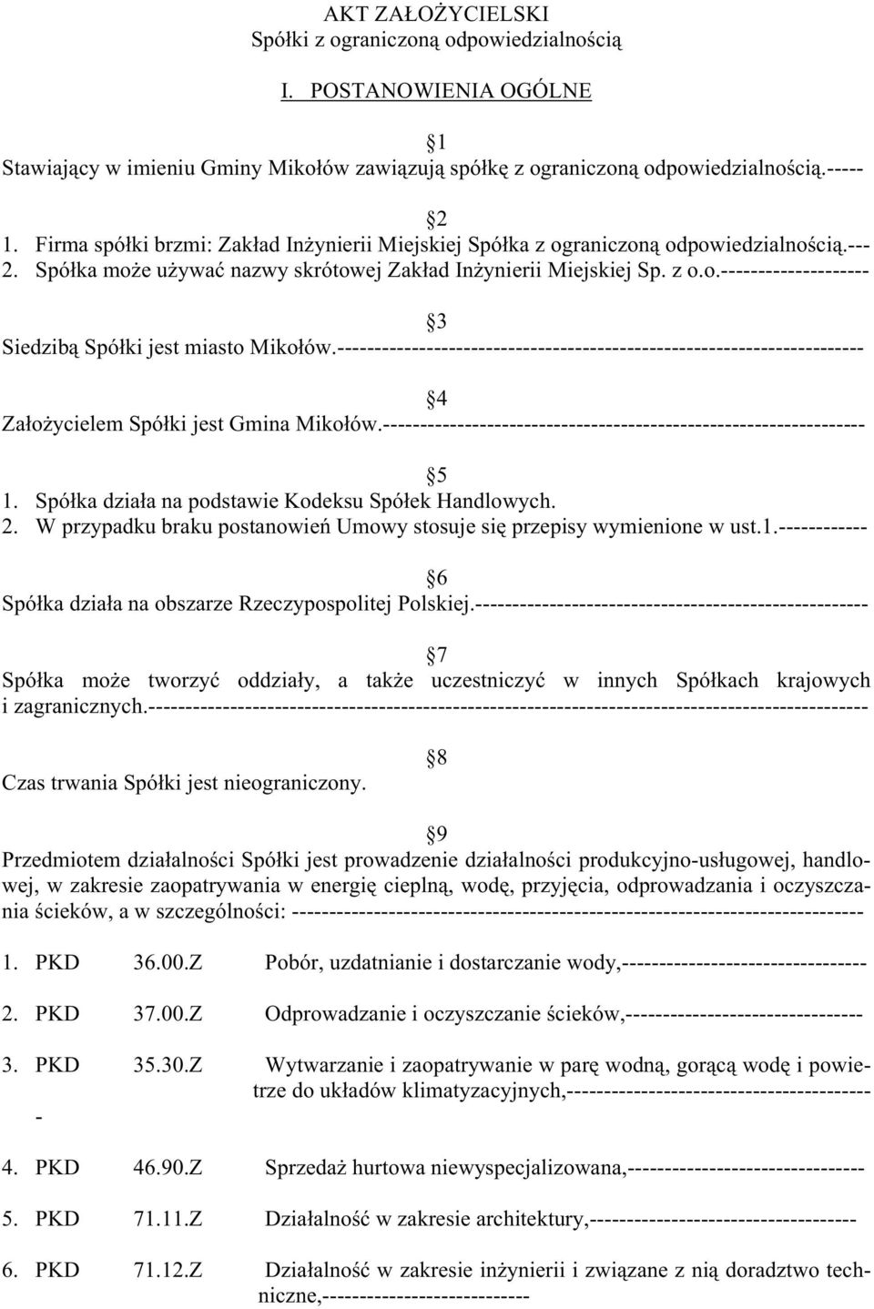 ----------------------------------------------------------------------- 4 ZałoŜycielem Spółki jest Gmina Mikołów.----------------------------------------------------------------- 5 1.