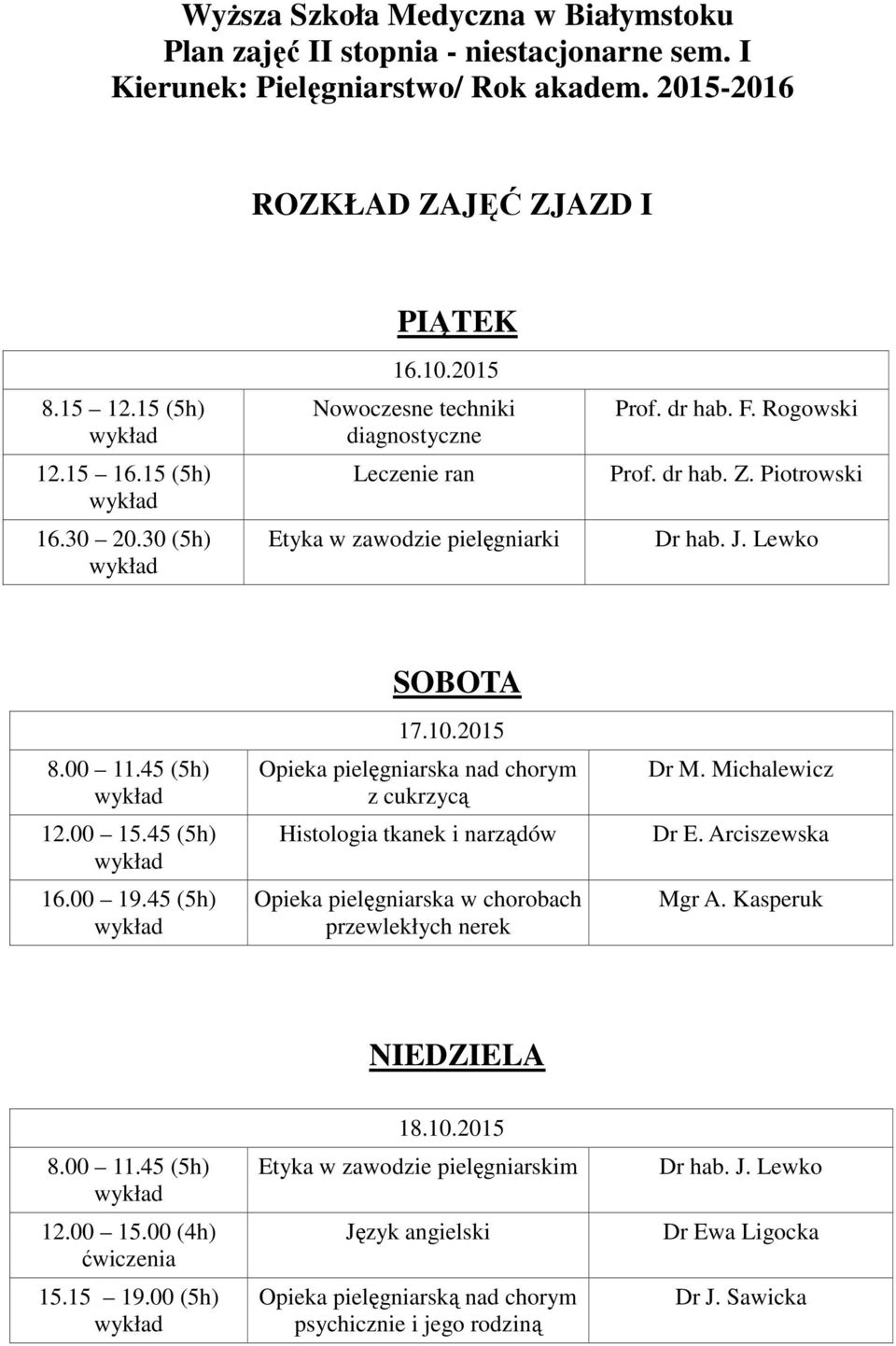 2015 17.10.2015 chorym z cukrzycą Histologia tkanek i narządów Opieka pielęgniarska w chorobach przewlekłych nerek Dr E.