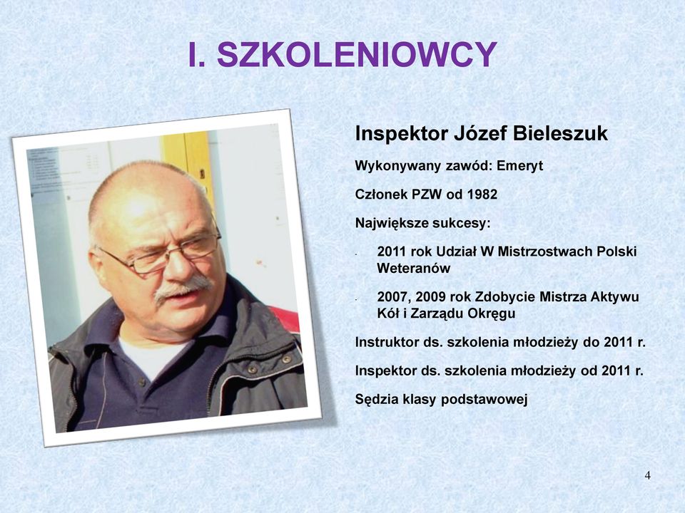 2009 rok Zdobycie Mistrza Aktywu Kół i Zarządu Okręgu Instruktor ds.