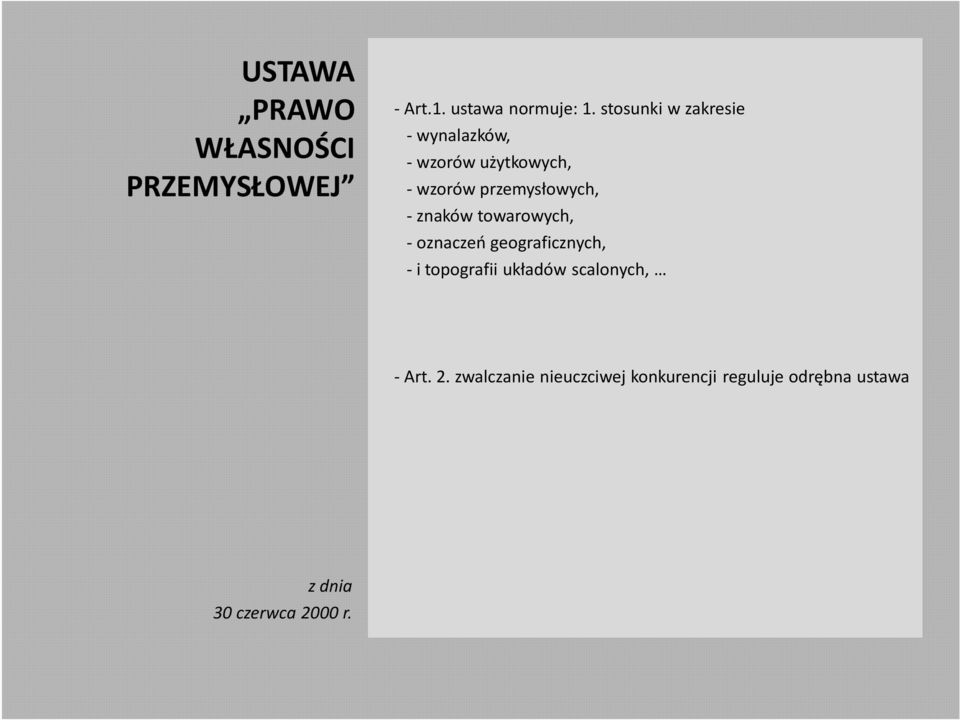 - znaków towarowych, - oznaczeń geograficznych, - i topografii układów