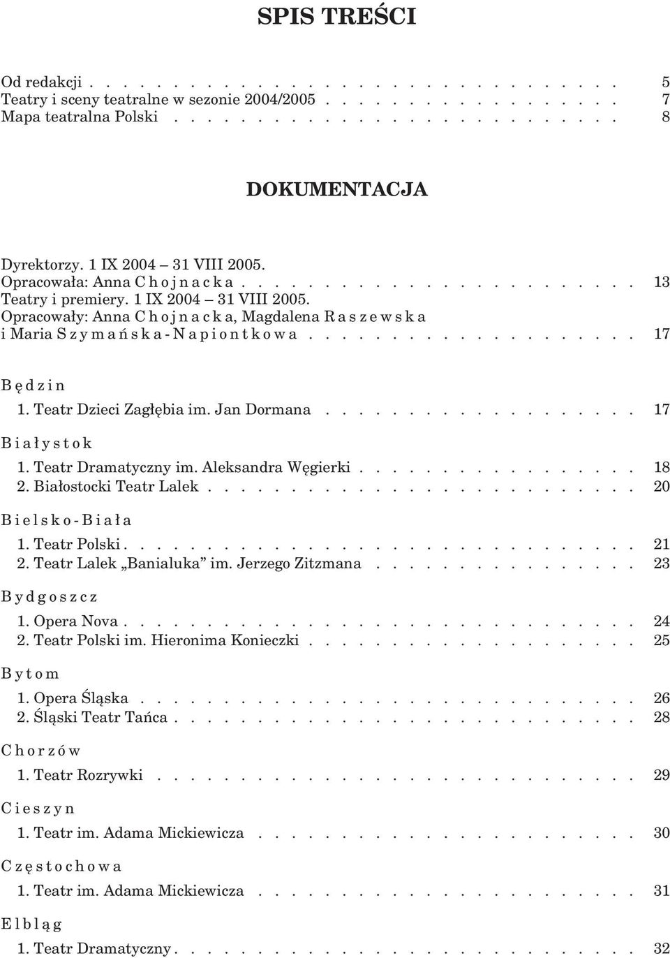 Opracowały: Anna C h ojnacka, Magdalena R a szewska i Maria S z ymańska-napiontkowa.................... 17 Będzin 1. Teatr Dzieci Zagłębia im. Jan Dormana................... 17 Białystok 1.
