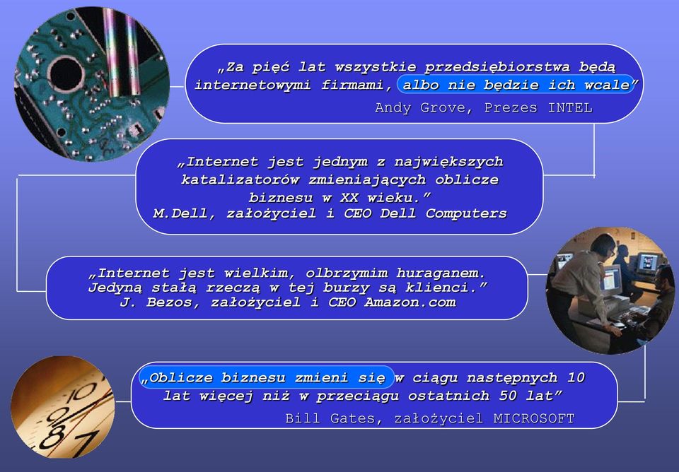 Dell, założyciel i CEO Dell Computers Internet jest wielkim, olbrzymim huraganem. Jedyną stałą rzeczą w tej burzy są klienci.
