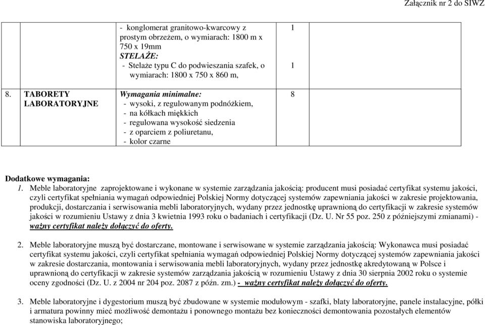 z regulowanym podnóżkiem, - na kółkach miękkich - regulowana wysokość siedzenia - z oparciem z poliuretanu, - kolor czarne 8 Dodatkowe wymagania:.