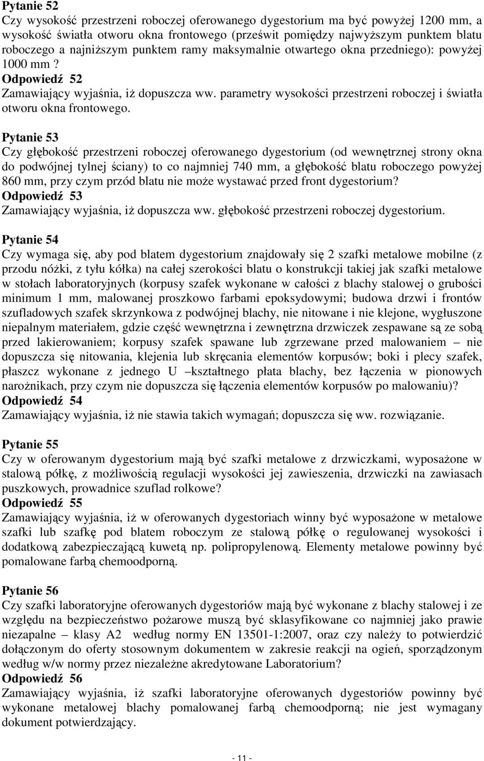 parametry wysokości przestrzeni roboczej i światła otworu okna frontowego.
