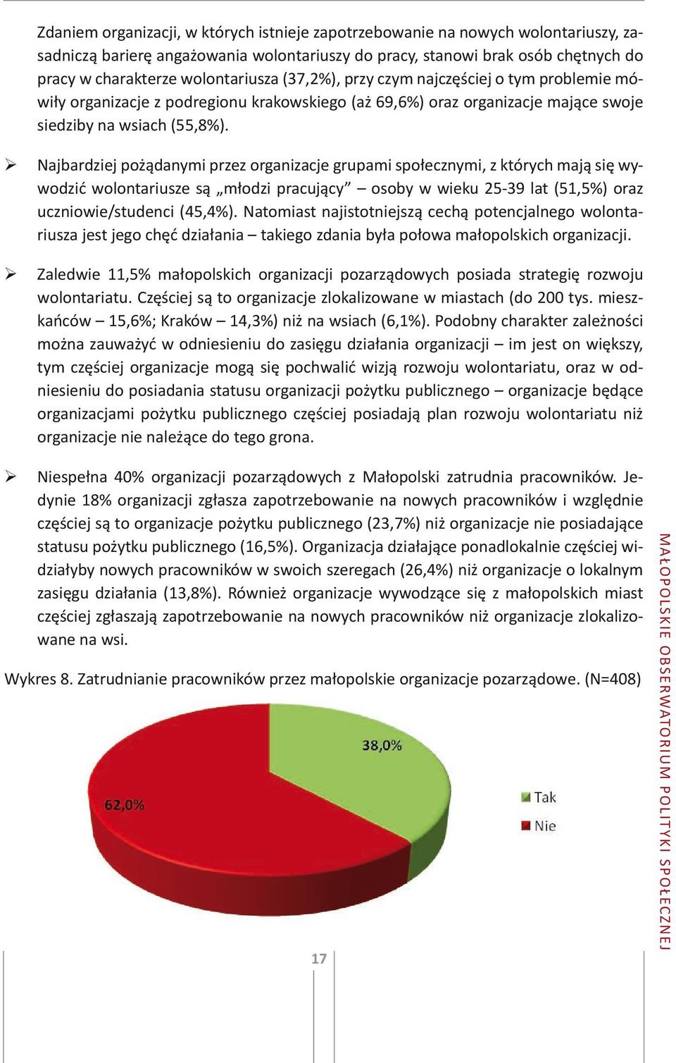 Najbardziej pożądanymi przez organizacje grupami społecznymi, z których mają się wywodzić wolontariusze są młodzi pracujący osoby w wieku 25-39 lat (51,5%) oraz uczniowie/studenci (45,4%).