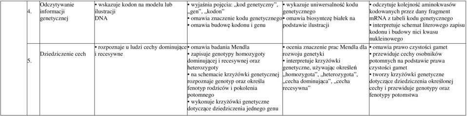 homozygoty dominującej i recesywnej oraz heterozygoty na schemacie krzyżówki genetycznej rozpoznaje genotyp oraz określa fenotyp rodziców i pokolenia potomnego wykonuje krzyżówki genetyczne dotyczące