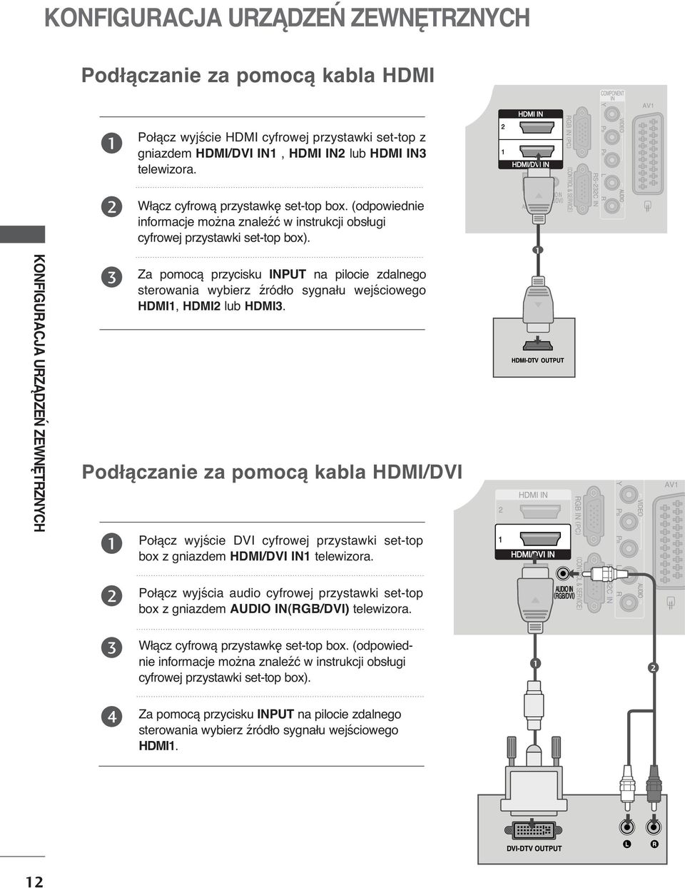 Za pomocą przycisku INPUT na pilocie zdalnego sterowania wybierz źródło sygnału wejściowego HDMI, HDMI lub HDMI.