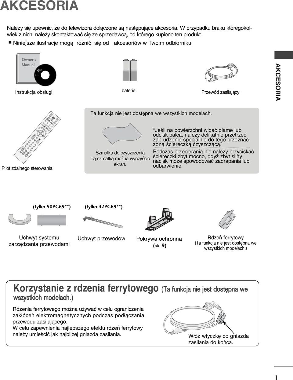 Instrukcja obsługi baterie Przewód zasilający AKCESORIA TV/RADIO D/A Ta funkcja nie jest dostípna we wszystkich modelach. INPUT MODE INPUT BRIGHT SIMPLINK INFO i UPDATE 5 6 7 8 9 0 Q.