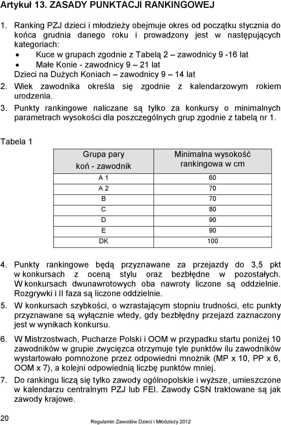 Małe Konie - zawodnicy 9 21 lat Dzieci na Dużych Koniach zawodnicy 9 14 lat 2. Wiek zawodnika określa się zgodnie z kalendarzowym rokiem urodzenia. 3.