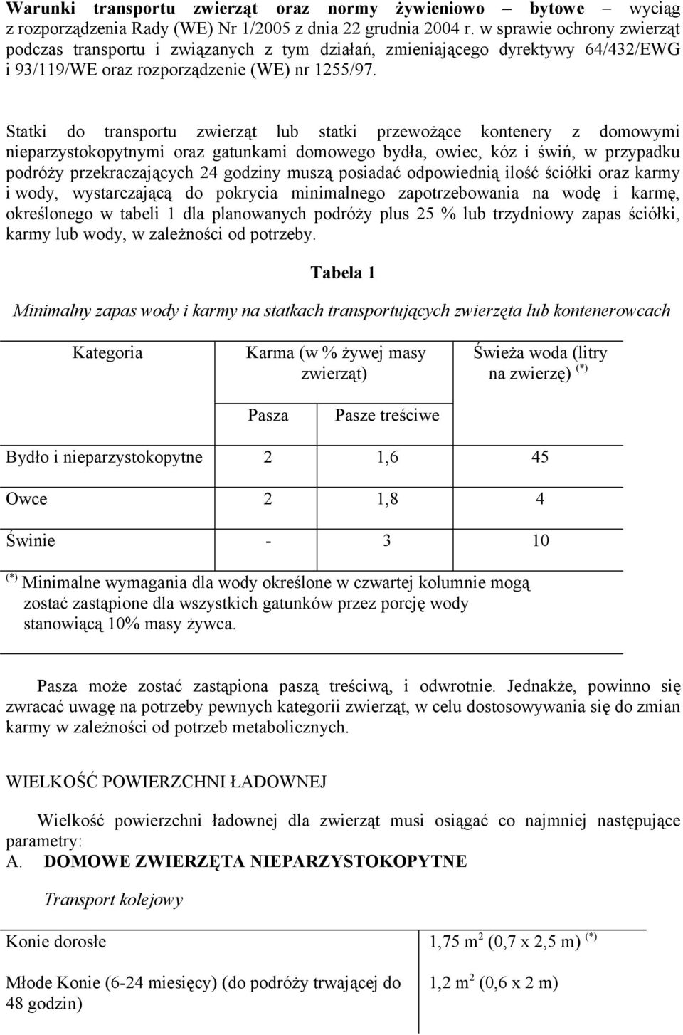 Statki do transportu zwierząt lub statki przewożące kontenery z domowymi nieparzystokopytnymi oraz gatunkami domowego bydła, owiec, kóz i świń, w przypadku podróży przekraczających 24 godziny muszą