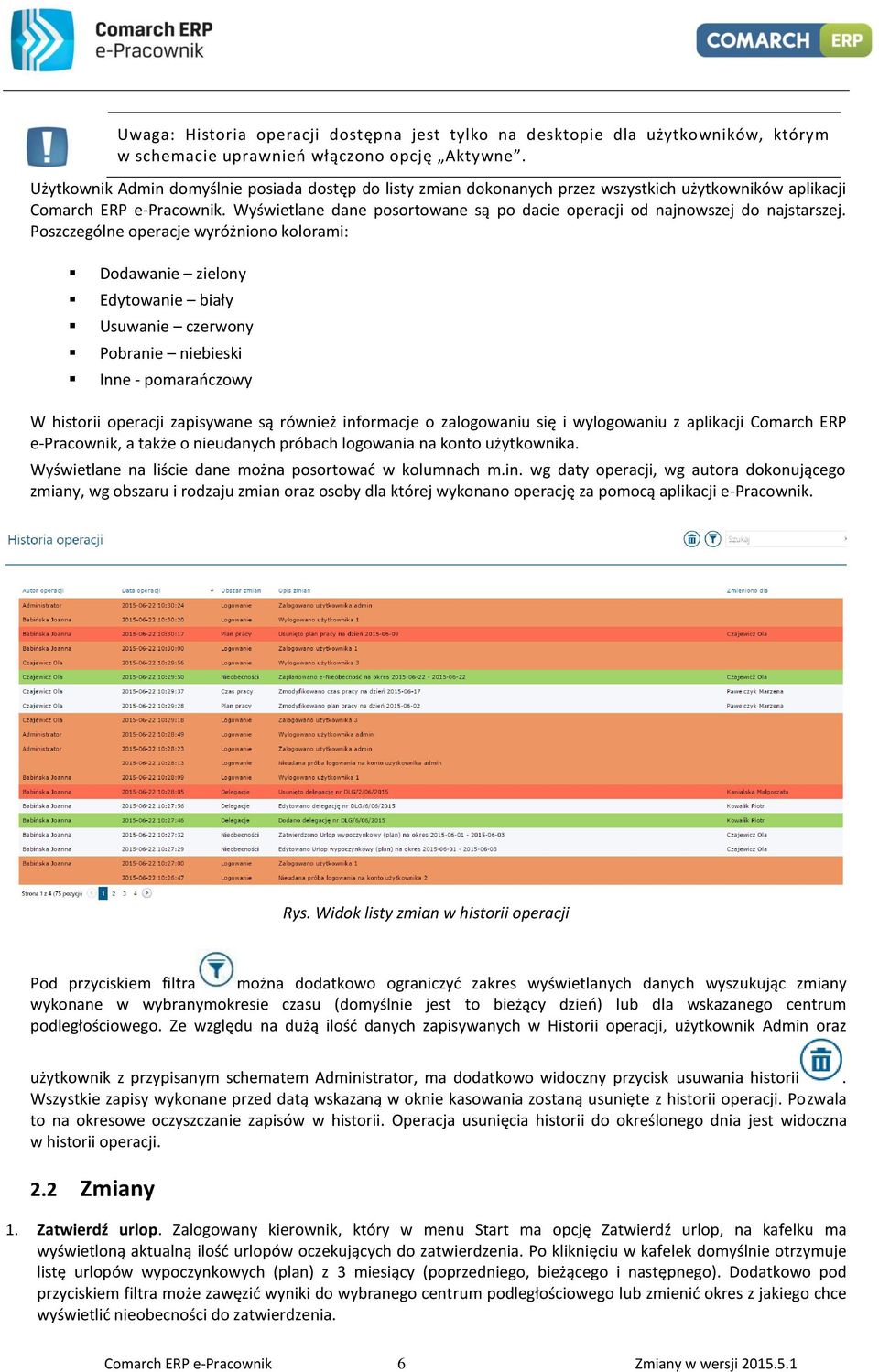 Wyświetlane dane posortowane są po dacie operacji od najnowszej do najstarszej.