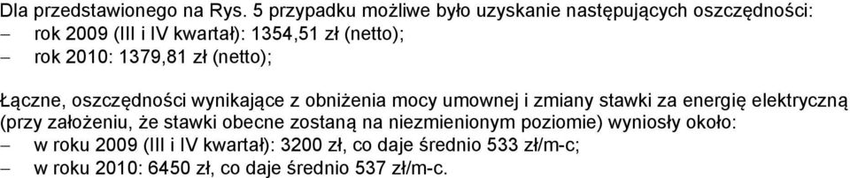 21: 1379,81 zł (netto); Łączne, oszczędności wynikające z obniżenia mocy umownej i zmiany stawki za energię