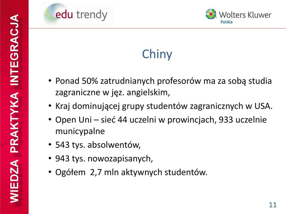Open Uni sied 44 uczelni w prowincjach, 933 uczelnie municypalne 543 tys.