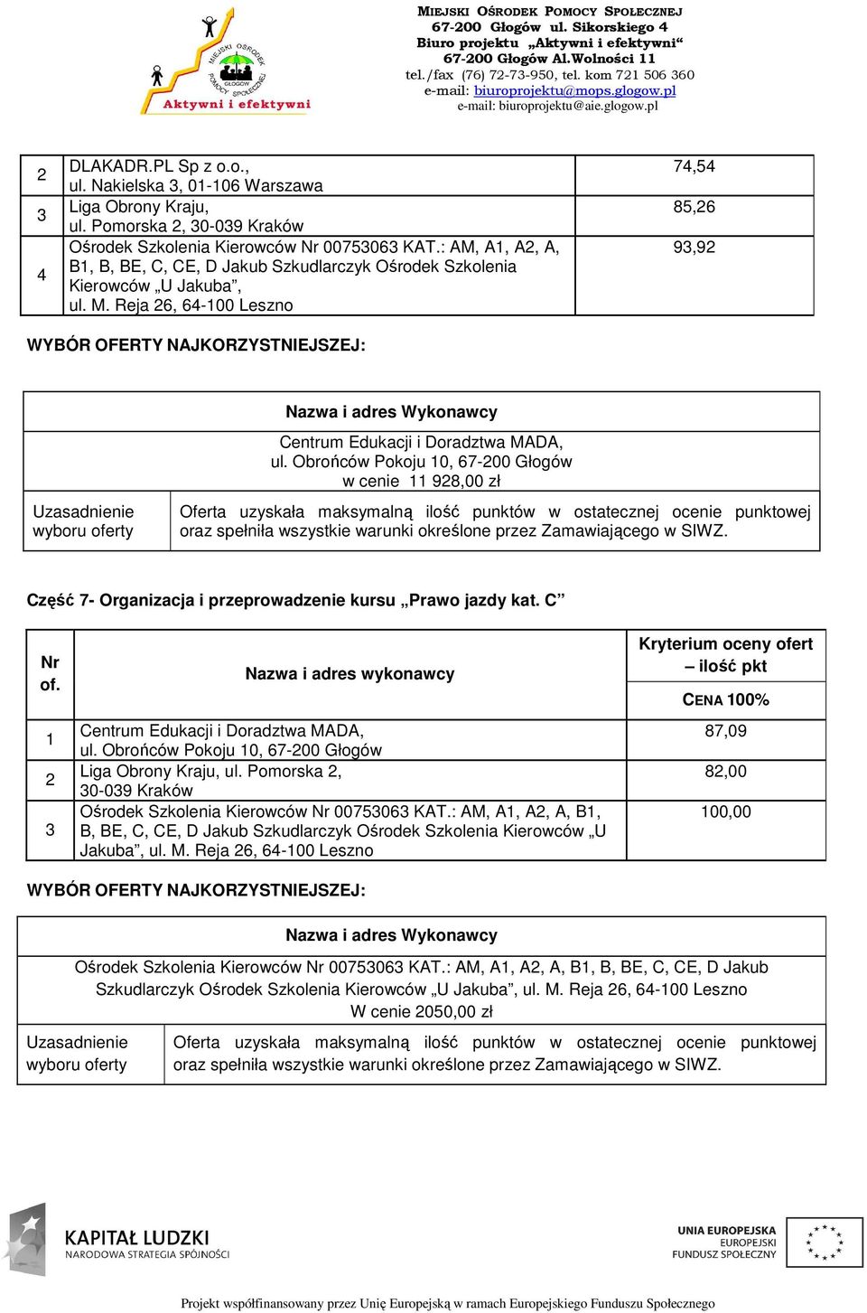 Obrońców Pokoju 0, 67-00 Głogów w cenie 98,00 zł Część 7- Organizacja i przeprowadzenie kursu Prawo jazdy kat. C ul. Obrońców Pokoju 0, 67-00 Głogów Liga Obrony Kraju, ul.