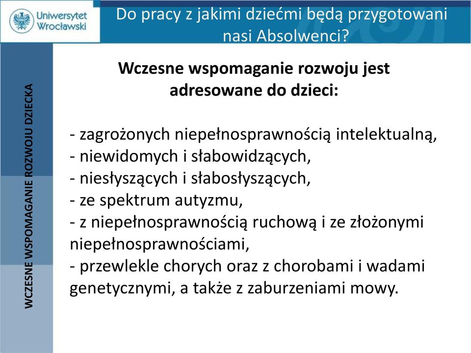 - niewidomych i słabowidzących, - niesłyszących i słabosłyszących, - ze spektrum autyzmu, - z