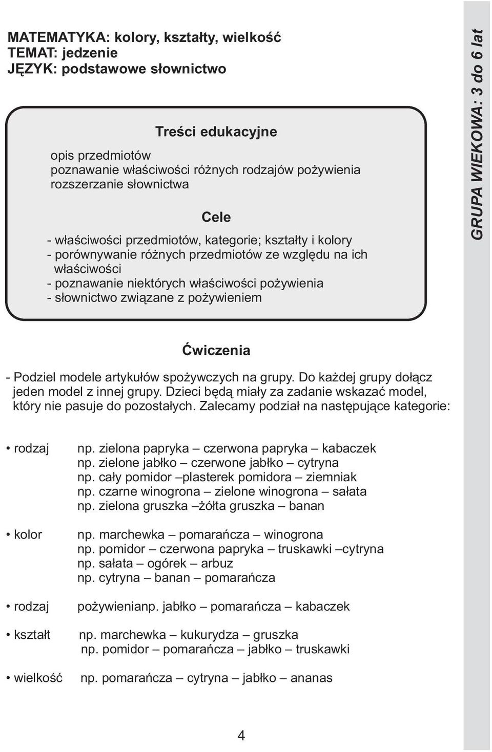 grupy. Do każdej grupy dołącz jeden model z innej grupy. Dzieci będą miały za zadanie wskazać model, który nie pasuje do pozostałych.