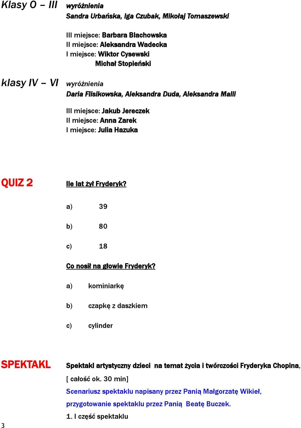 lat żył Fryderyk? a) 39 b) 80 c) 18 Co nosił na głowie Fryderyk?