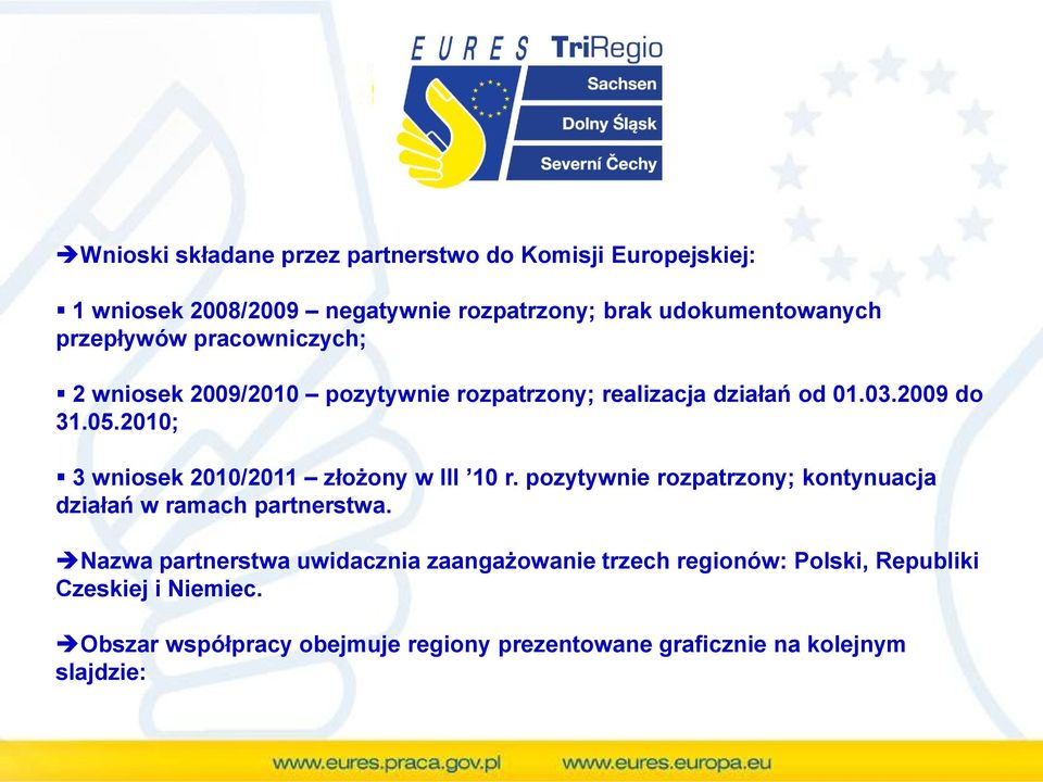 2010; 3 wniosek 2010/2011 złożony w III 10 r. pozytywnie rozpatrzony; kontynuacja działań w ramach partnerstwa.
