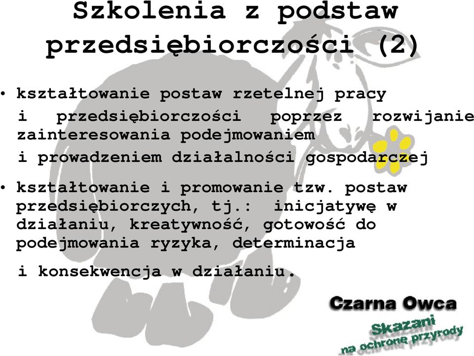 działalności gospodarczej kształtowanie i promowanie tzw. postaw przedsiębiorczych, tj.