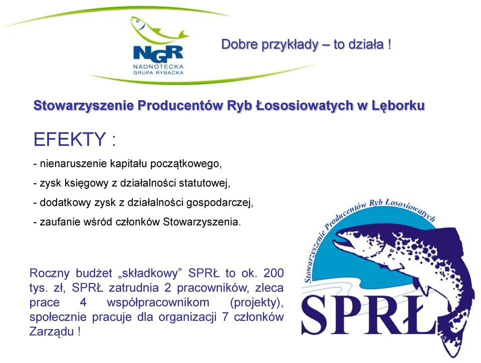 księgowy z działalności statutowej, - dodatkowy zysk z działalności gospodarczej, - zaufanie wśród członków