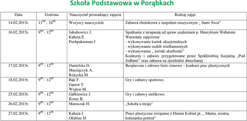 Henrykiem Weberem Warsztaty zajęciowe: - wykonywanie kartek okazjonalnych - wykonywanie ozdób wielkanocnych - wykonywanie świnki skarbonki Konkursy i zabawy przygotowane przez Spółdzielnię Socjalną