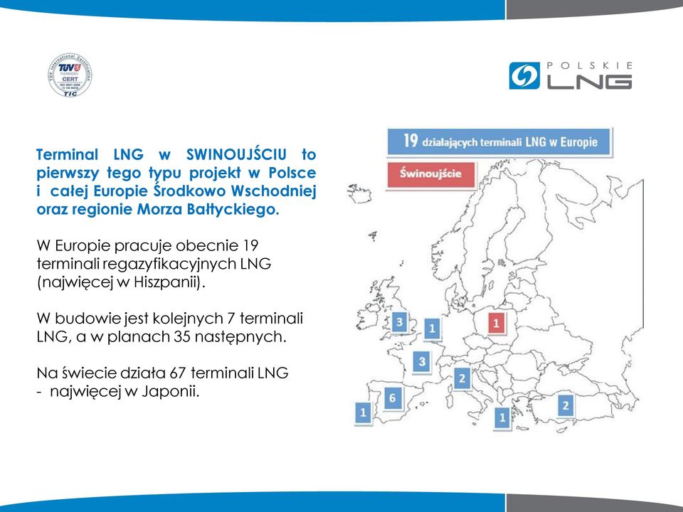 W Europie pracuje obecnie 19 terminali regazyfikacyjnych LNG (najwięcej w Hiszpanii).