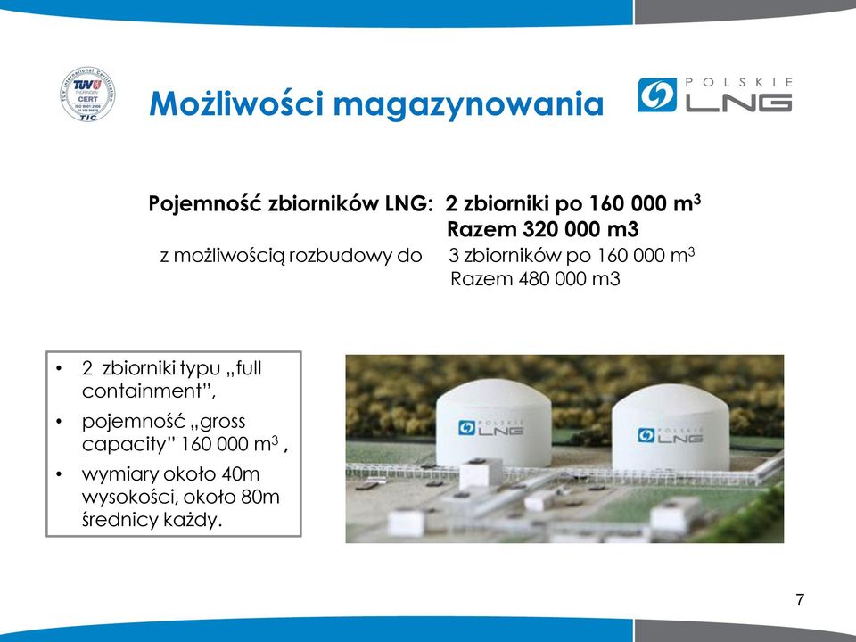 3 Razem 480 000 m3 2 zbiorniki typu full containment, pojemność gross