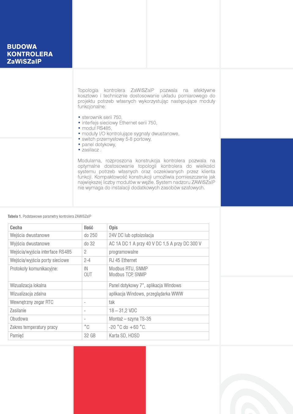 Modularna, rozproszona konstrukcja kontrolera pozwala na optymalne dostosowanie topologii kontrolera do wielkości systemu potrzeb własnych oraz oczekiwanych przez klienta funkcji.