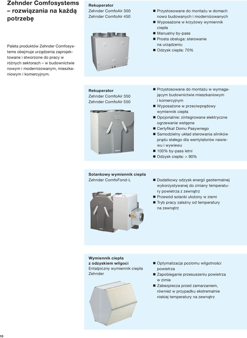 Rekuperator Zehnder ComfoAir 300 Zehnder ComfoAir 450 Przystosowane do montażu w domach nowo budowanych i modernizowanych Wyposażone w krzyżowy wymiennik ciepła Manualny by-pass Prosta obsługa: