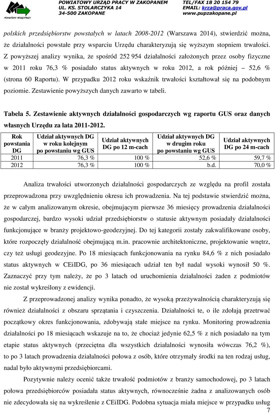 W przypadku 2012 roku wskaźnik trwałości kształtował się na podobnym poziomie. Zestawienie powyższych danych zawarto w tabeli. Tabela 5.
