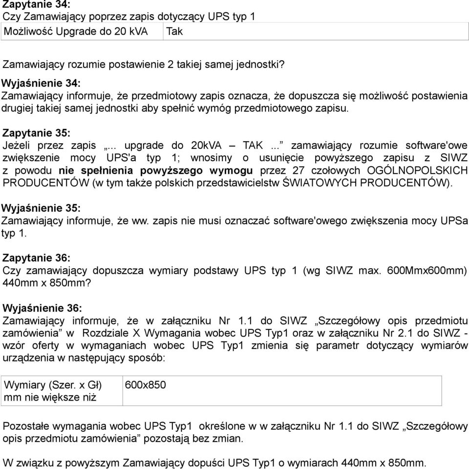 Zapytanie 35: Jeżeli przez zapis... upgrade do 20kVA TAK.