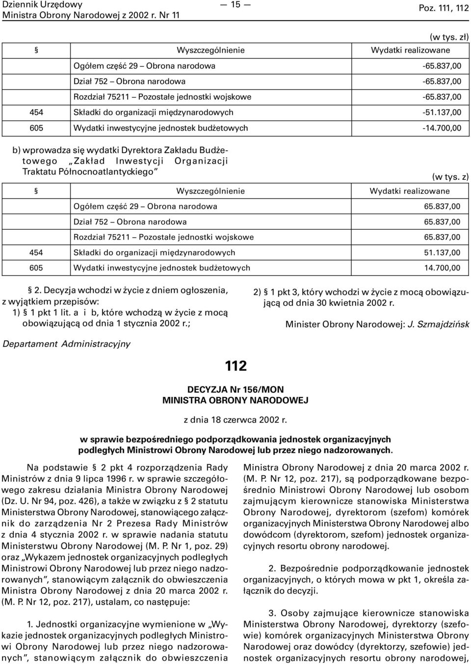 700,00 b) wprowadza się wydatki Dyrektora Zakładu Budżetowego Zakład Inwestycji Organizacji Traktatu Północnoatlantyckiego Wyszczególnienie Wydatki realizowane (w tys.